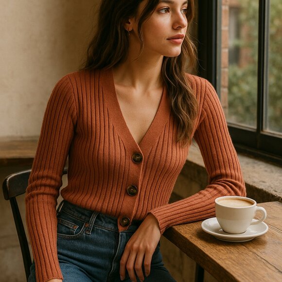 Madewell Sweaters - Madewell Women's Brenville Cardigan Ribbed Brown Button Down Cropped Sweater SZS